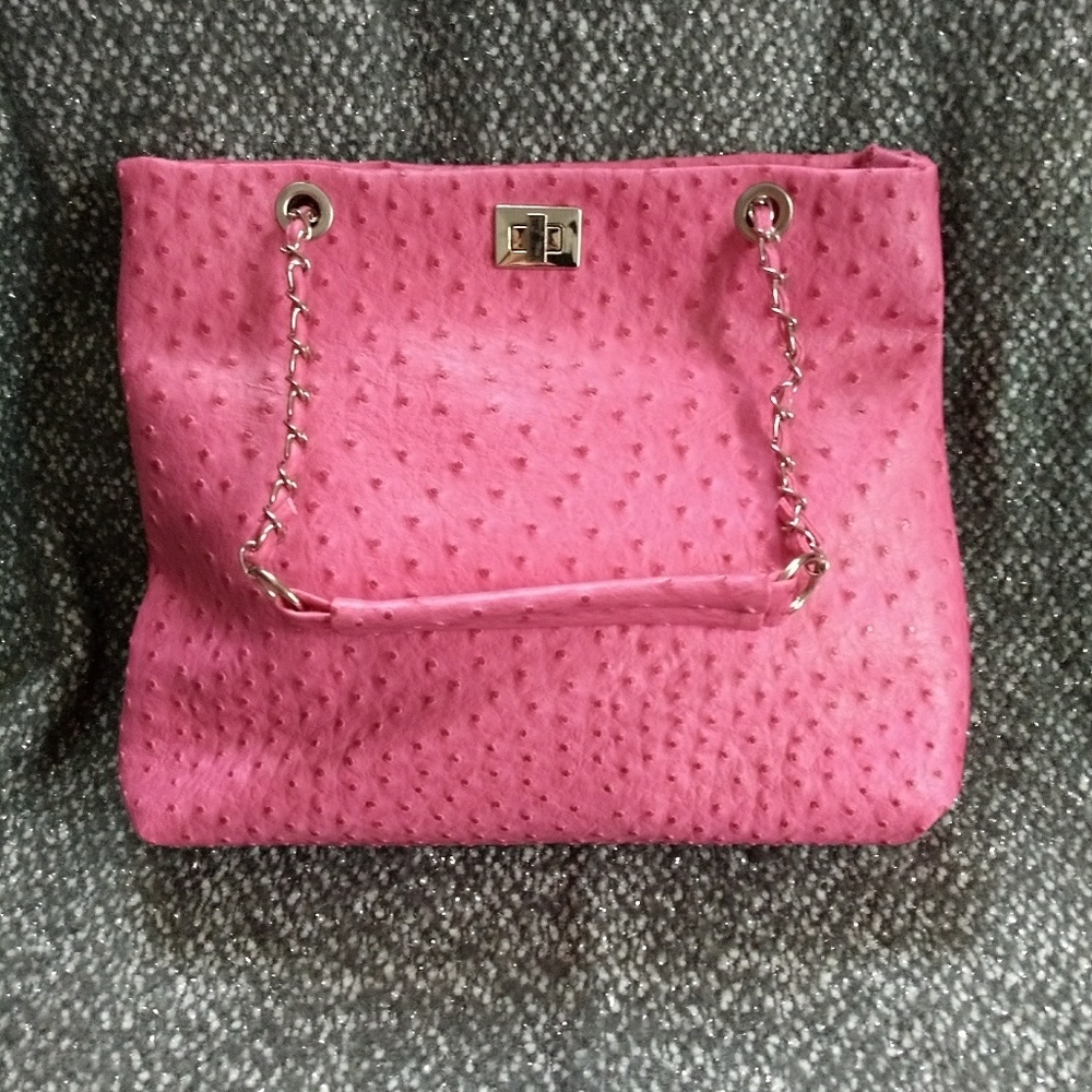 Hot Pink Faux Ostrich Leather Handbag